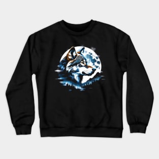 Wolf head at night fantasy art Crewneck Sweatshirt